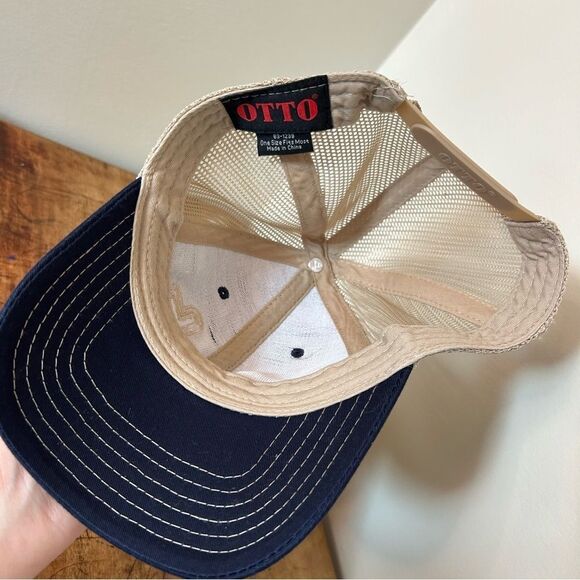 Liberty Hat Navy Blue Tan Mesh Adult O/S Adjustable Baseball Cap Great Preworn C - Picture 3 of 10